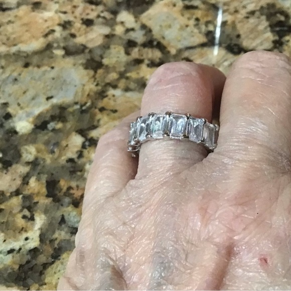 Cz emerald cut eternity band sterling silver setting - Picture 4 of 5